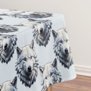 White Wolf Head Pattern Design - White  Tablecloth