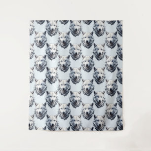 White Wolf Head Pattern Design - White Tapestry