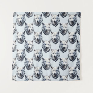 White Wolf Head Pattern Design - White Tapestry