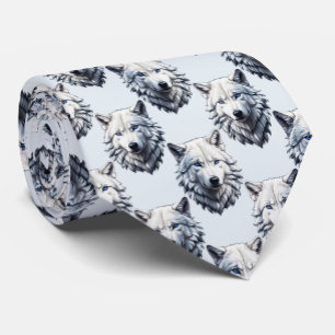 White Wolf Head Pattern Design - White Tie