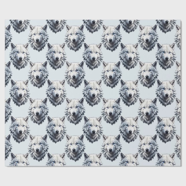 White Wolf Head Pattern Design - White  Wrapping Paper (Flat)