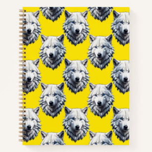 White Wolf Head Pattern Design Yellow  Notebook