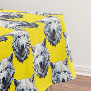 White Wolf Head Pattern Design Yellow Tablecloth