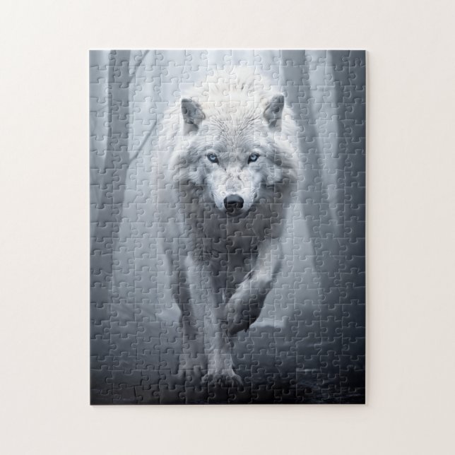White Wolf in Foggy Forest Jigsaw Puzzle (Vertical)