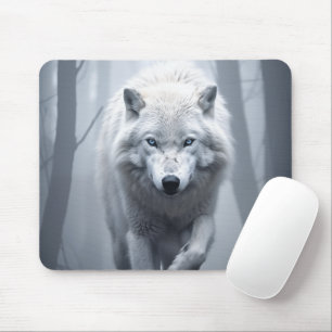 White Wolf in Foggy Forest Mouse Mat