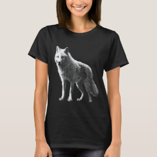 White Wolf in Pixels Animal Art Motif Wolf T-Shirt