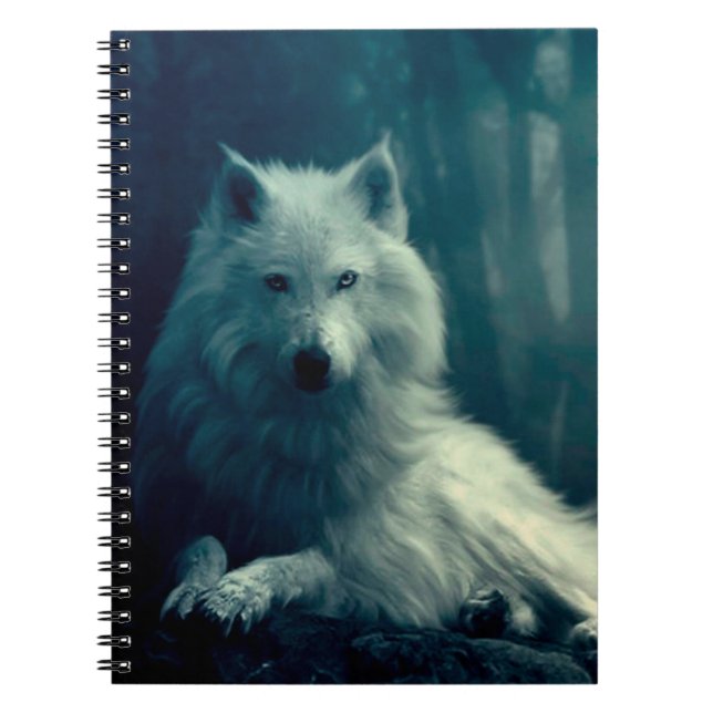 White wolf in the night forest notebook (Front)