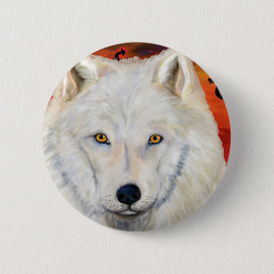 White  Wolf  Kokopelli 6 Cm Round Badge