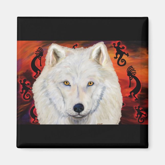 White  Wolf  Kokopelli Magnet (Front)