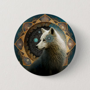 White Wolf Mandala 6 Cm Round Badge