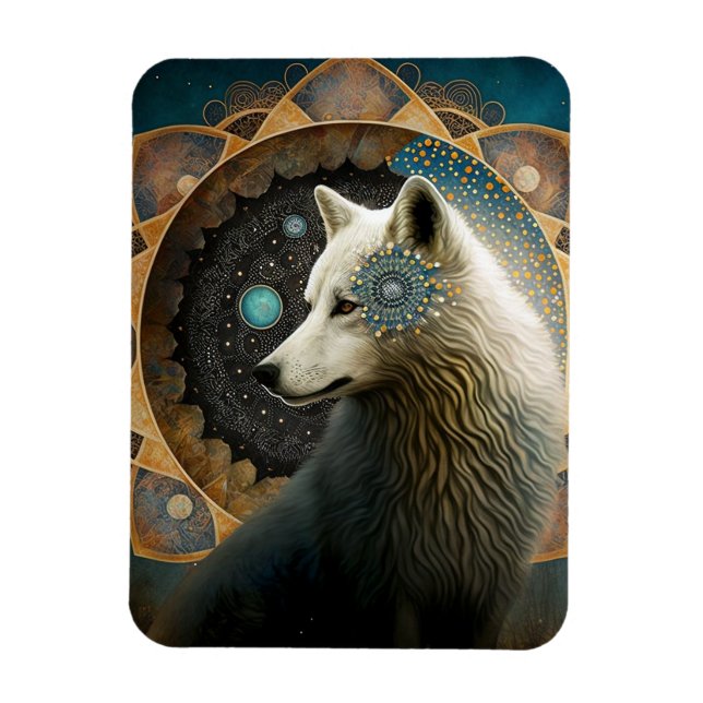 White Wolf Mandala Magnet (Vertical)