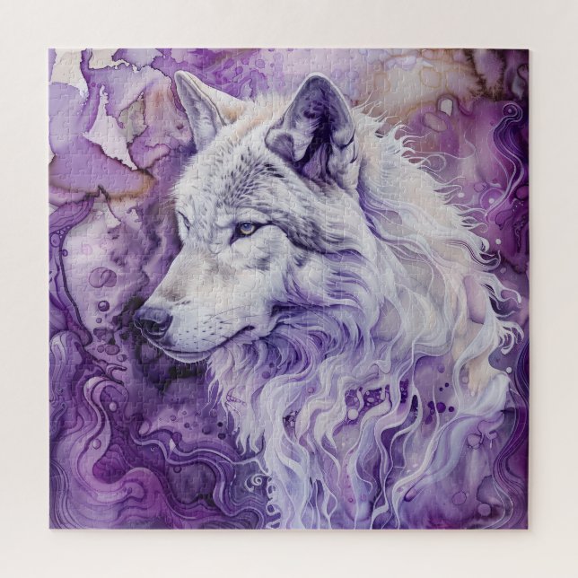 White Wolf on Purple Abstract Jigsaw Puzzle (Vertical)