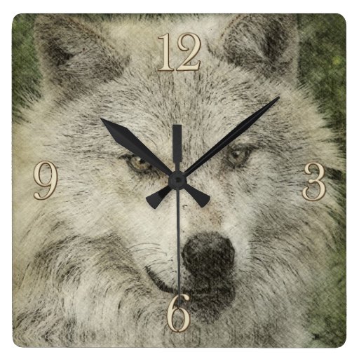 White Wolf Pencil Illustration Drawing Clock | Zazzle