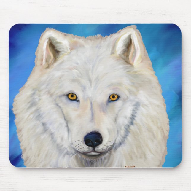 White Wolf Portrait Mouse Mat (Front)