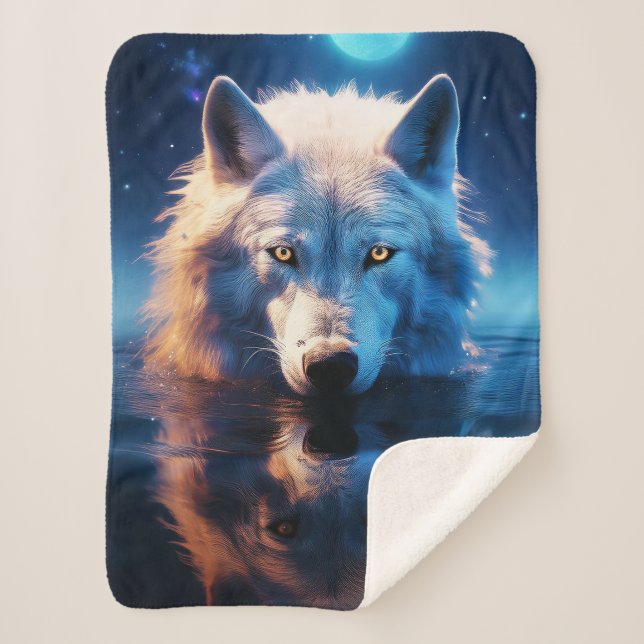 White Wolf Sherpa Blanket (Front)