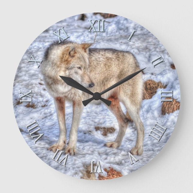 White Wolf & Snow Wildlife Photo Clock (Front)