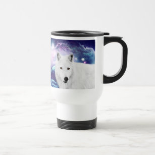 White wolf travel mug