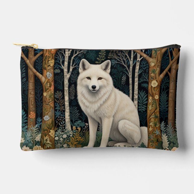 White wolf vintage boho woodland forest  accessory pouch (Front)