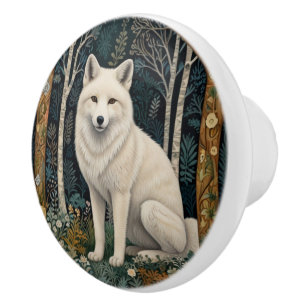 White wolf vintage boho woodland forest ceramic knob