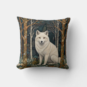 White wolf vintage boho woodland forest cushion