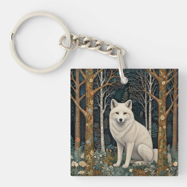 White wolf vintage boho woodland forest  key ring (Front)