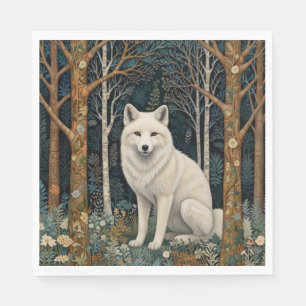 White wolf vintage boho woodland forest napkin
