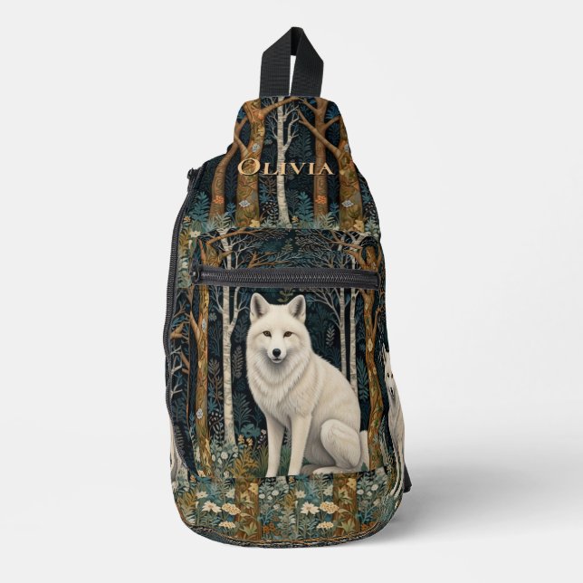 White wolf vintage boho woodland forest  sling bag (Front)