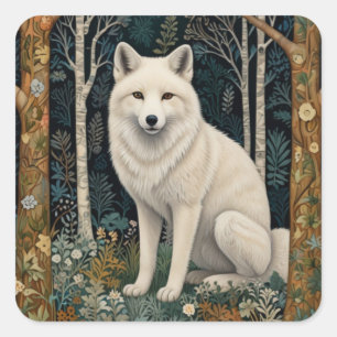 White wolf vintage boho woodland forest  square sticker