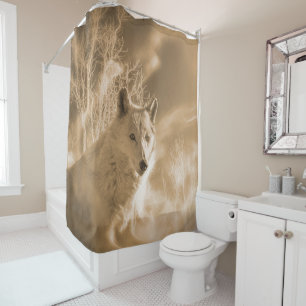 WHITE WOLF WHITE FOREST SHOWER CURTAIN