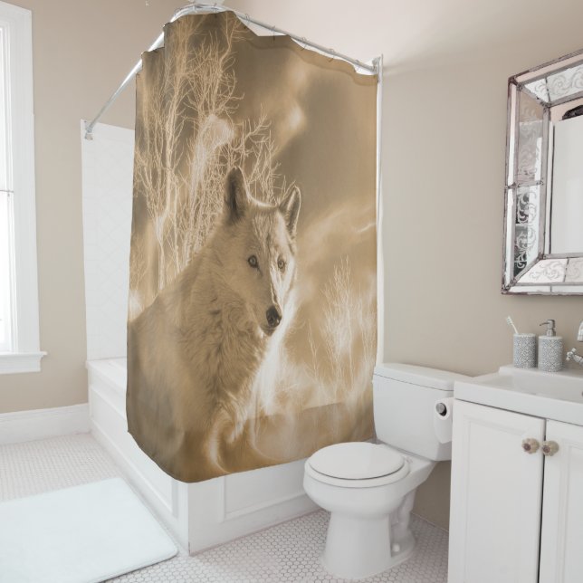 WHITE WOLF WHITE FOREST SHOWER CURTAIN (In Situ)