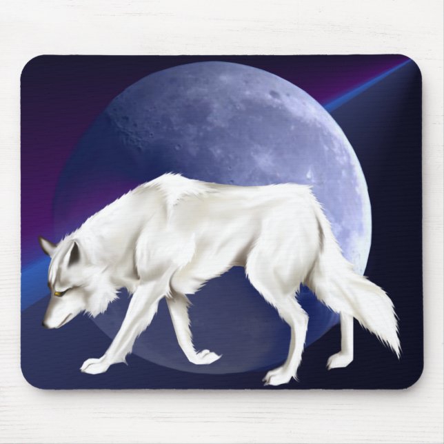 White Wolf with Half Moon Mousepad (Front)