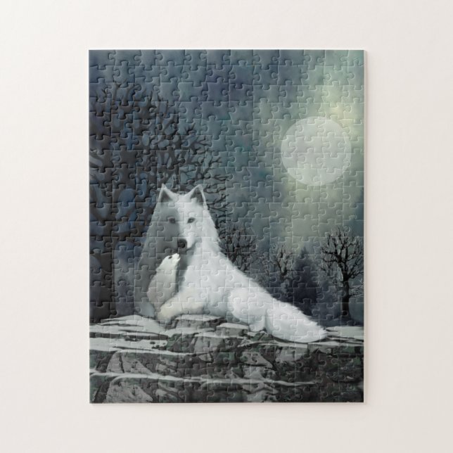 White Wolf with Pup Puzzle (Vertical)