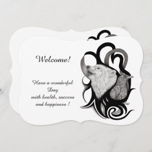 White Wolf with Raven , Add Your Text Invitation
