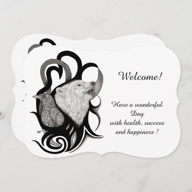 White Wolf with Raven , Add Your Text Invitation (Front/Back)