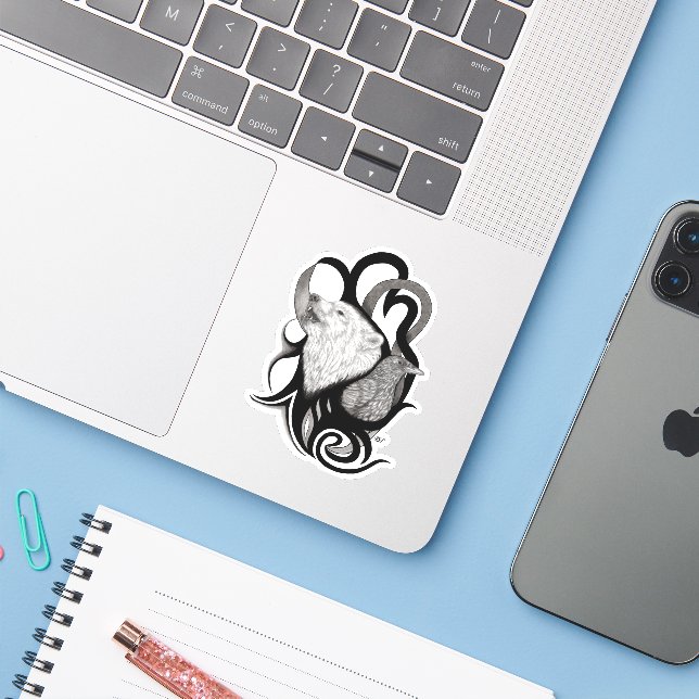 White Wolf with Raven Tribal Art (Laptop w/ iPhone)