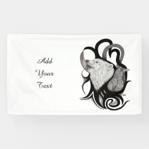 White Wolf with Raven Tribal Art Banner