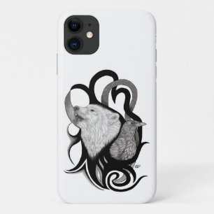 White Wolf with Raven Tribal Art iPhone 11 Case