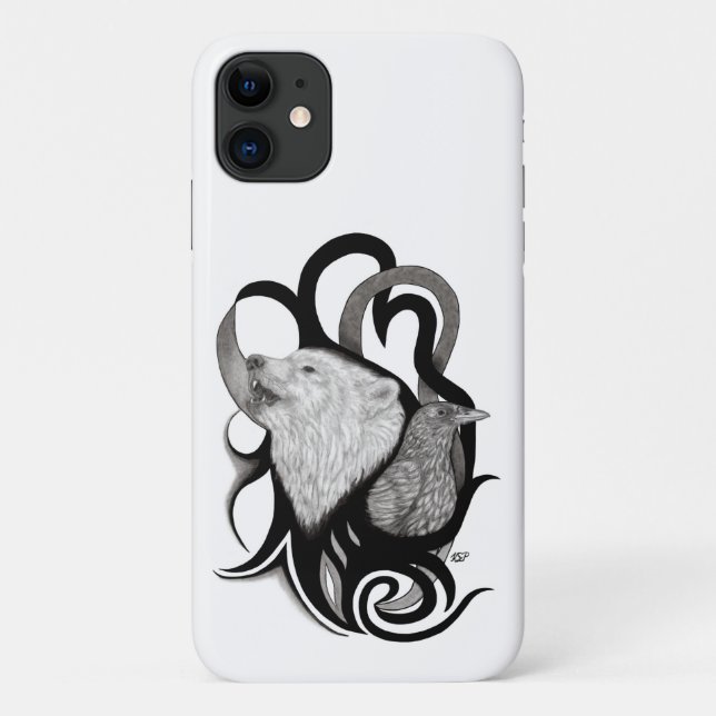 White Wolf with Raven Tribal Art Case-Mate iPhone Case (Back)