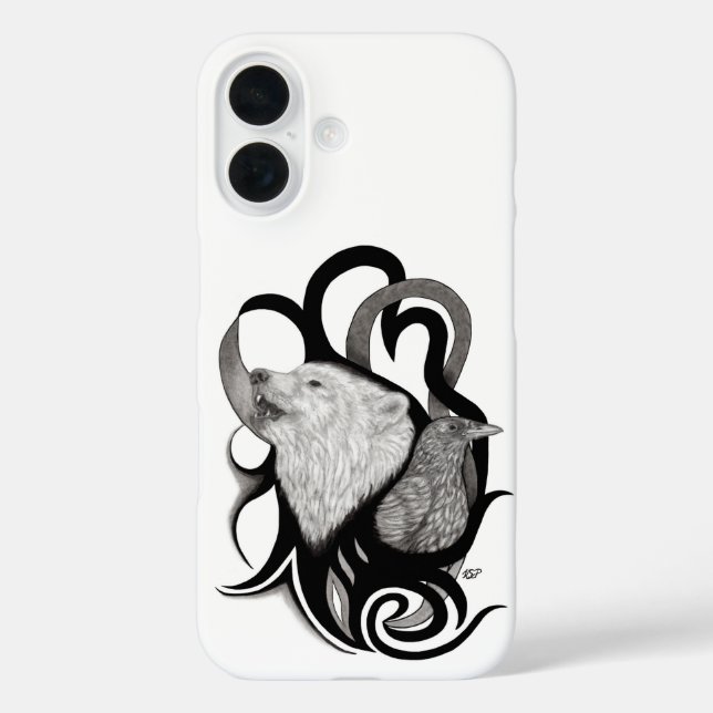 White Wolf with Raven Tribal Art Case-Mate iPhone Case (Back)