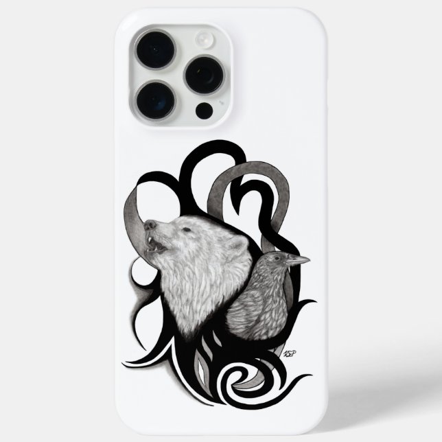 White Wolf with Raven Tribal Art Case-Mate iPhone Case (Back)