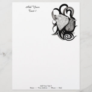White Wolf with Raven Tribal Art Custom Letterhead