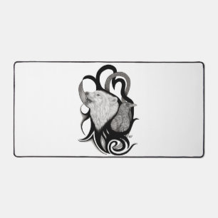 White Wolf with Raven Tribal Art Desk Mat
