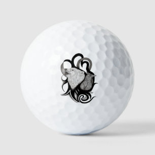 White Wolf with Raven Tribal Art Golf Balls