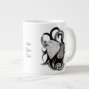White Wolf with Raven Tribal Art Large Coffee Mug