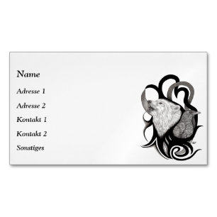 White Wolf with Raven Tribal Art Magnetic Business Card