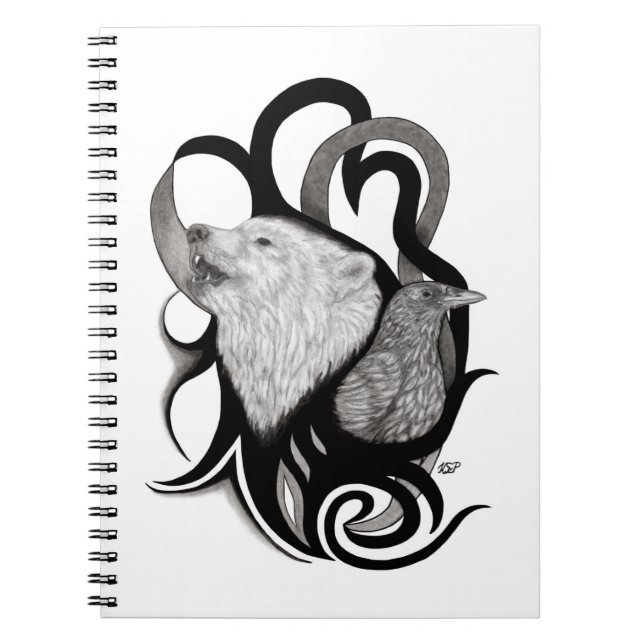 White Wolf with Raven Tribal Art Notebook (Front)