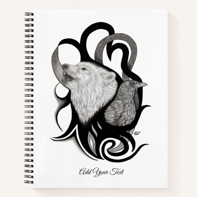 White Wolf with Raven Tribal Art Notebook (Front)