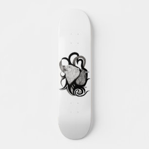 White Wolf with Raven Tribal Art Skateboard