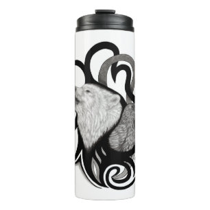 White Wolf with Raven Tribal Art Thermal Tumbler