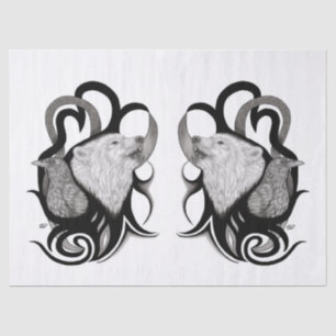 White Wolf with Raven Tribal Art Tissue Paper